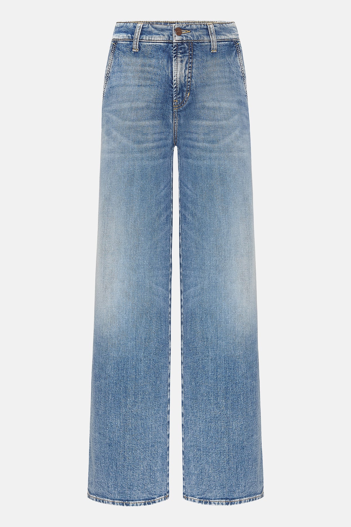 Blaue Wide-Leg-Jeans aus 98% Baumwolle und 2% Elasthan. Die Jeans hat eine moderne helle Waschung.