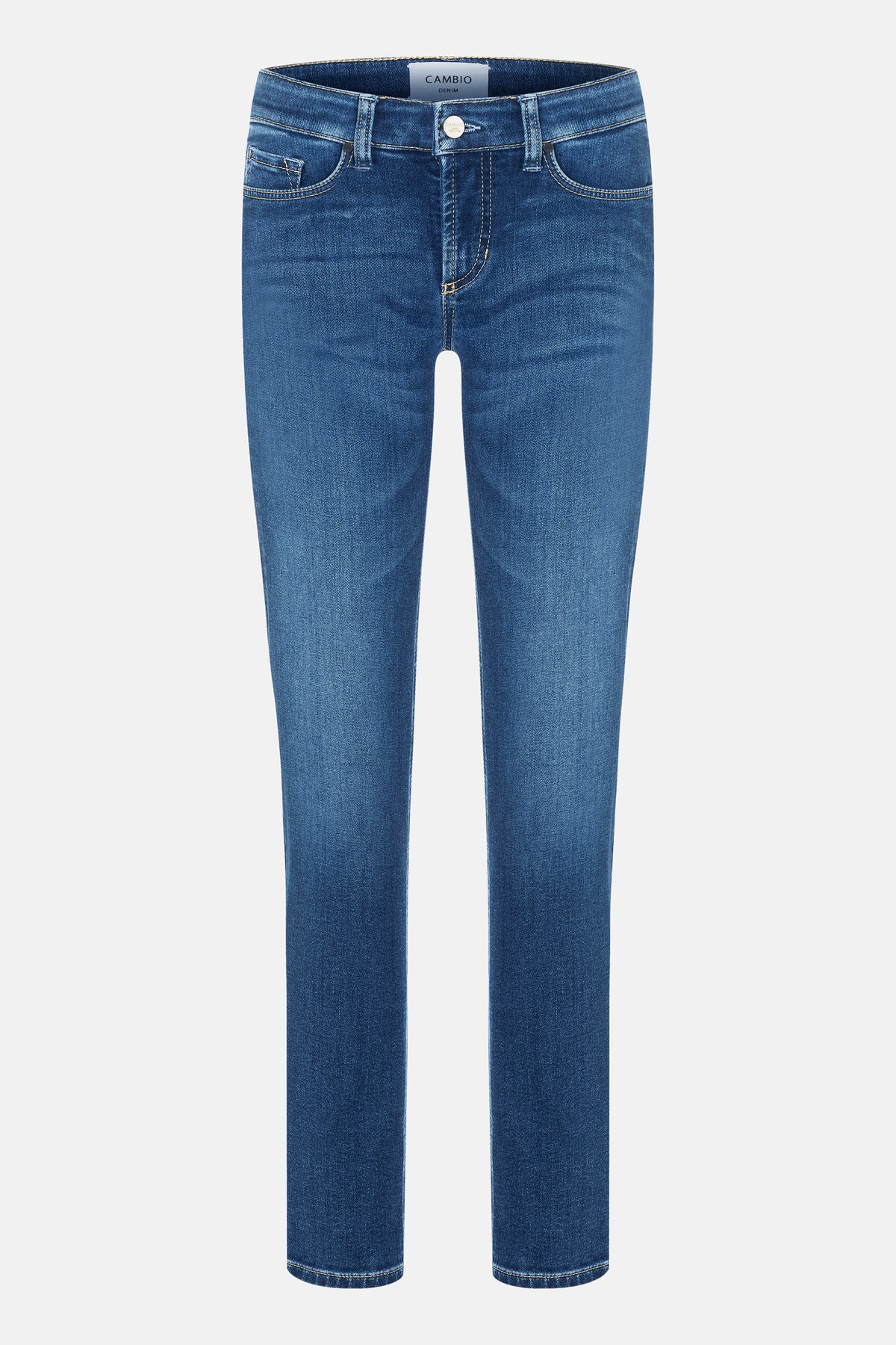 Blaue Slim Fit 5-Pocket Hose aus 81% Baumwolle, 11% Lyocell, 6% Elastomultiester T400, 2% Elasthan.