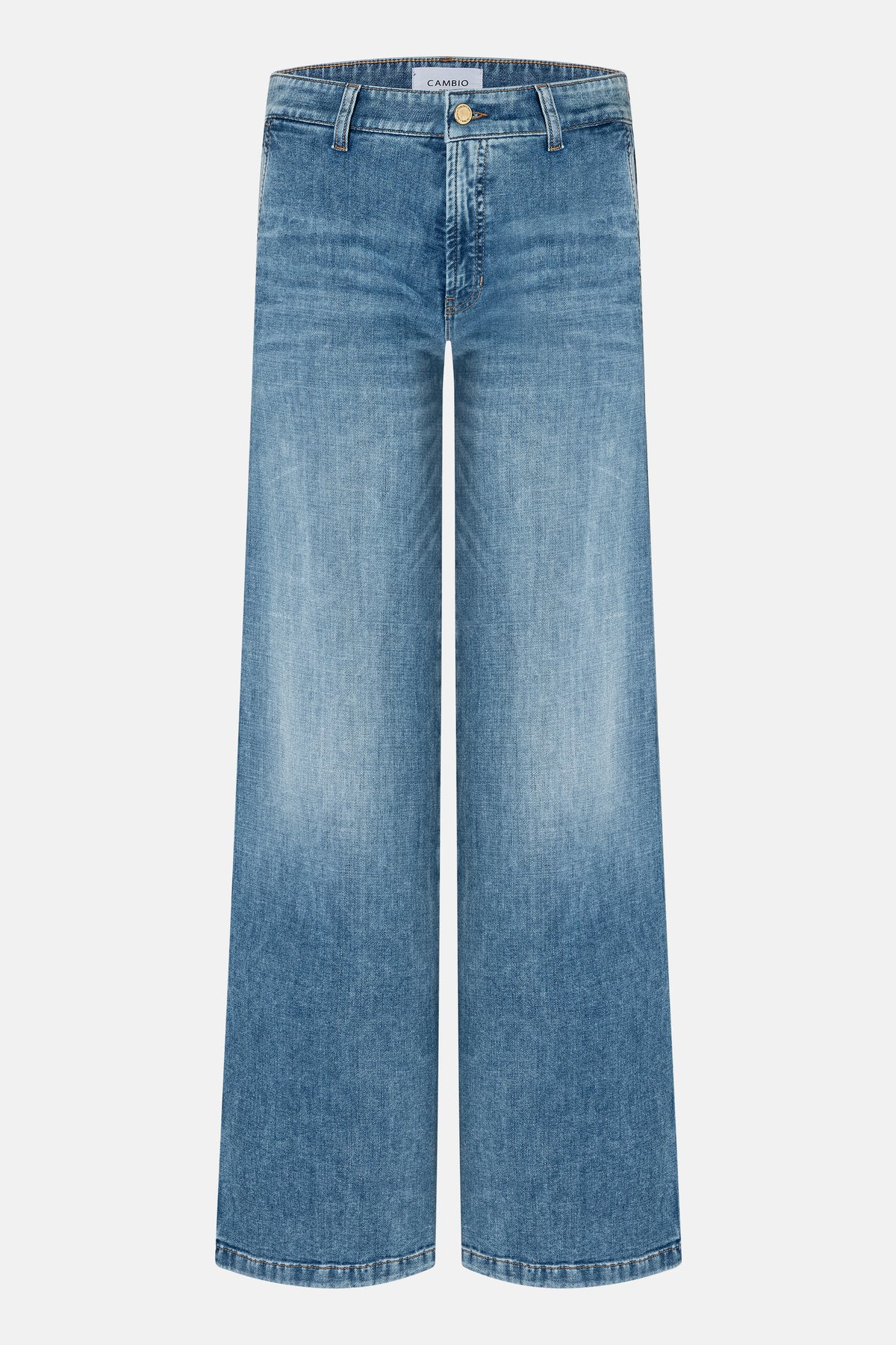 Weite Jeans in hellem Blau aus 92% Baumwolle, 6% Elastomultiester T400, 2% Elasthan mit seitlichen Eingrifftaschen.