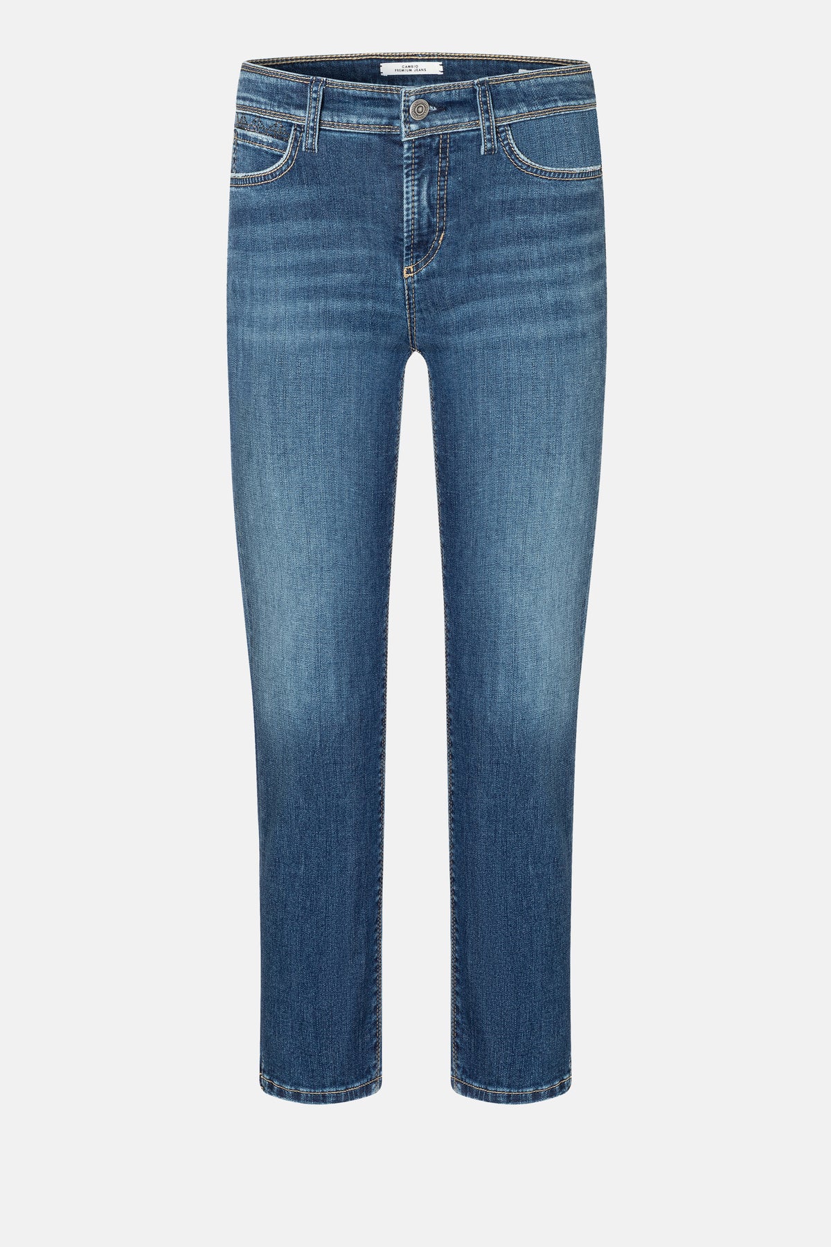 Blaue, schmal geschnittene Jeans "Piper Short" aus 92% Baumwolle, 6% Elastomultiester, 2% Elasthan, verkürzt im Stil.