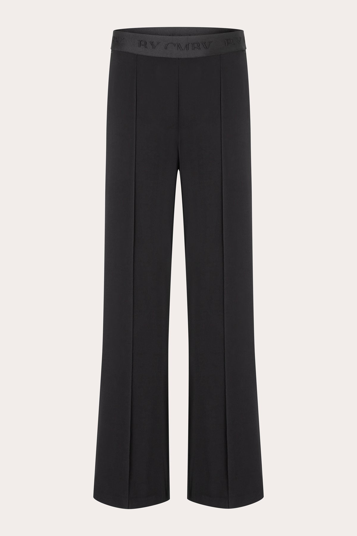 Schwarze, weite Hose aus 92% Polyester und 8% Polyurethan, mit elastischem Bund, im modernen A-Shape.