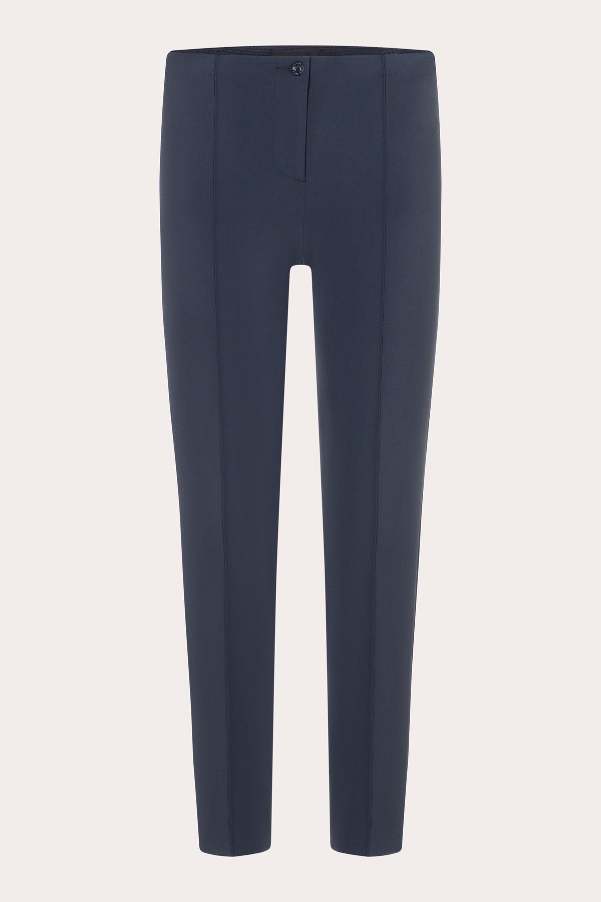 Dunkelblaue Slim-Fit-Hose aus 88 % Polyamid und 12 % Elasthan mit schmaler Passform und Cropped-Design.