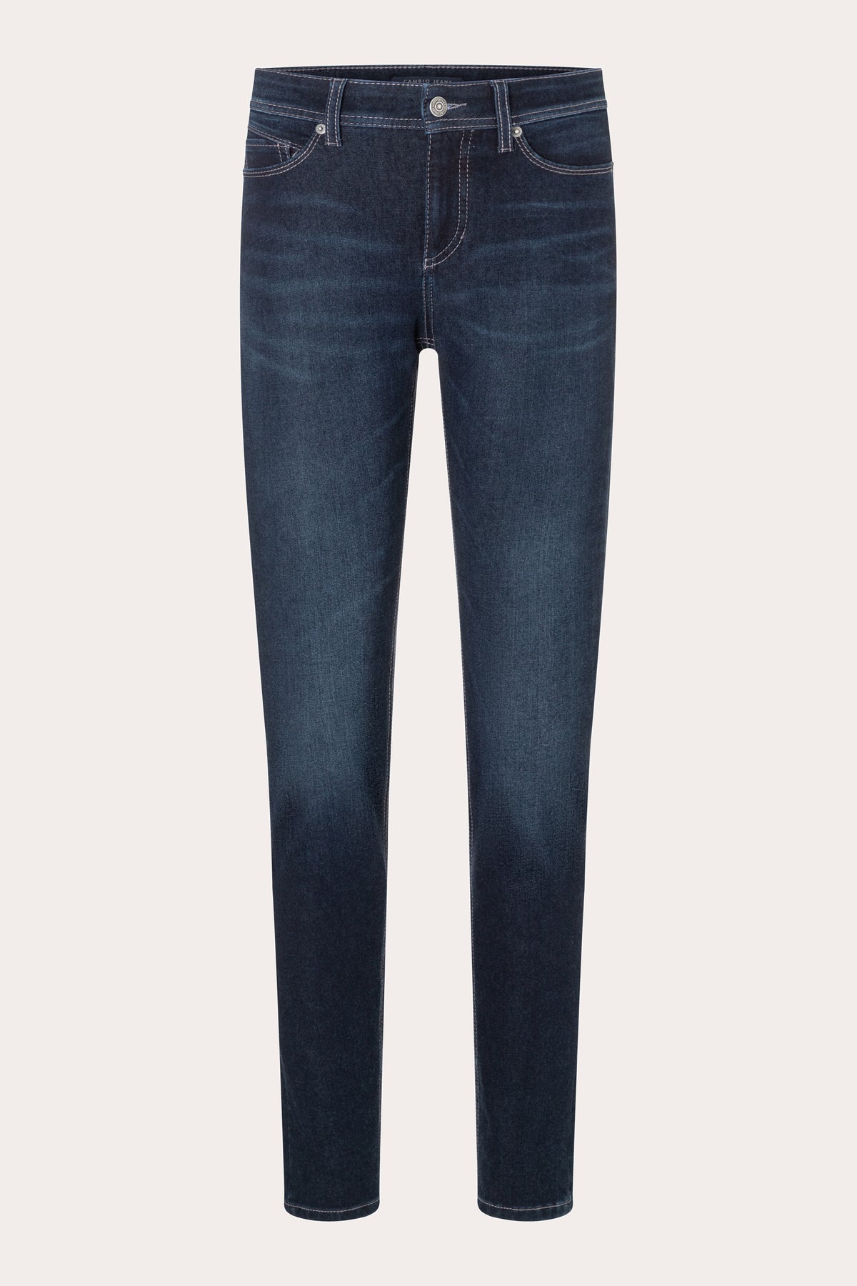 Dunkelblaue Slim Fit Jeans aus 49% Baumwolle, 27% Polyester, 20% Modal und 4% Polyurethan.