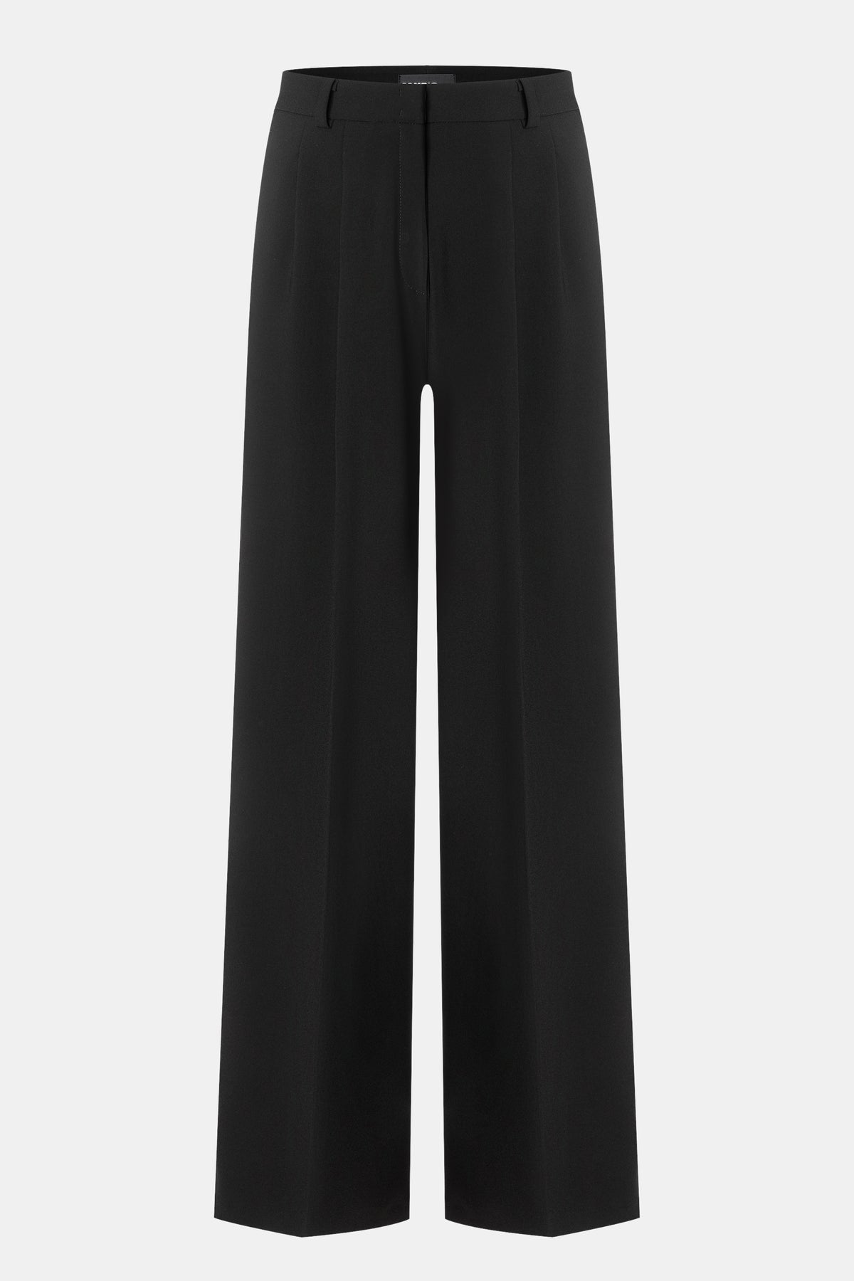 Schwarze Wide-Fit-Hose aus 90% Polyester und 10% Polyurethan, mit doppelter Bundfalte und weiten, fließenden Beinen.