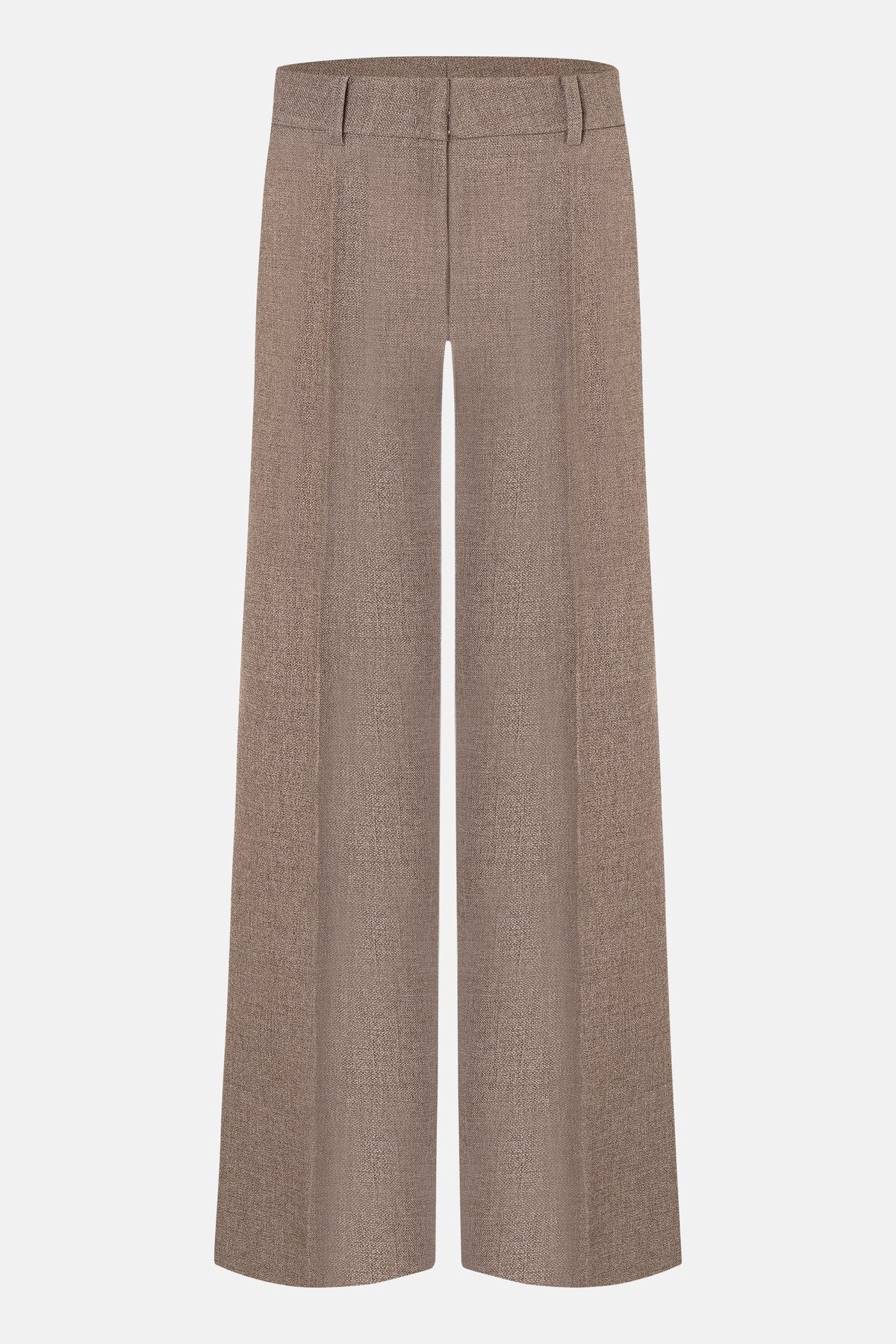 Weite Hose in Beige, gefertigt aus 62% Polyester, 26% Viskose, 9% Wolle und 3% Elasthan.