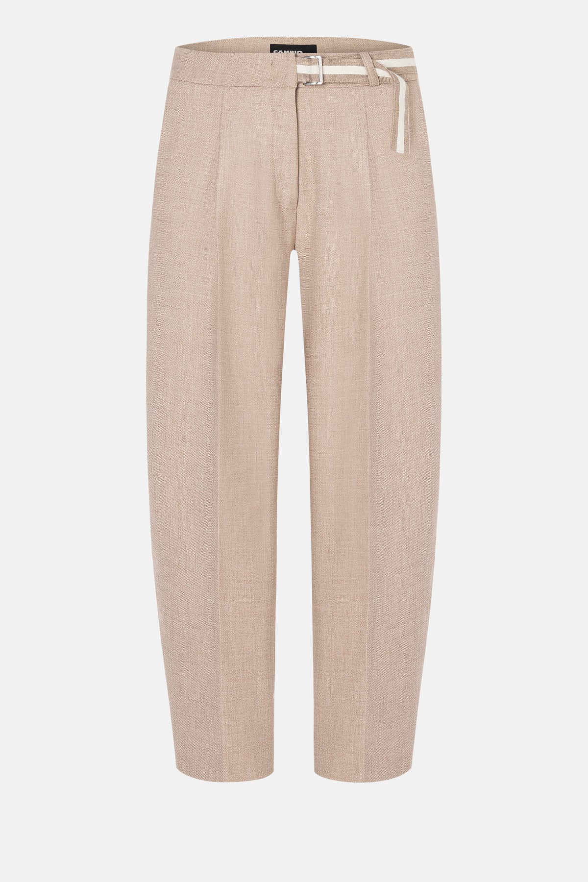 Beige O-Shape Hose aus 62% Polyester, 26% Viskose, 9% Wolle und 3% Elasthan mit Bundfalte und integriertem Gürtel.