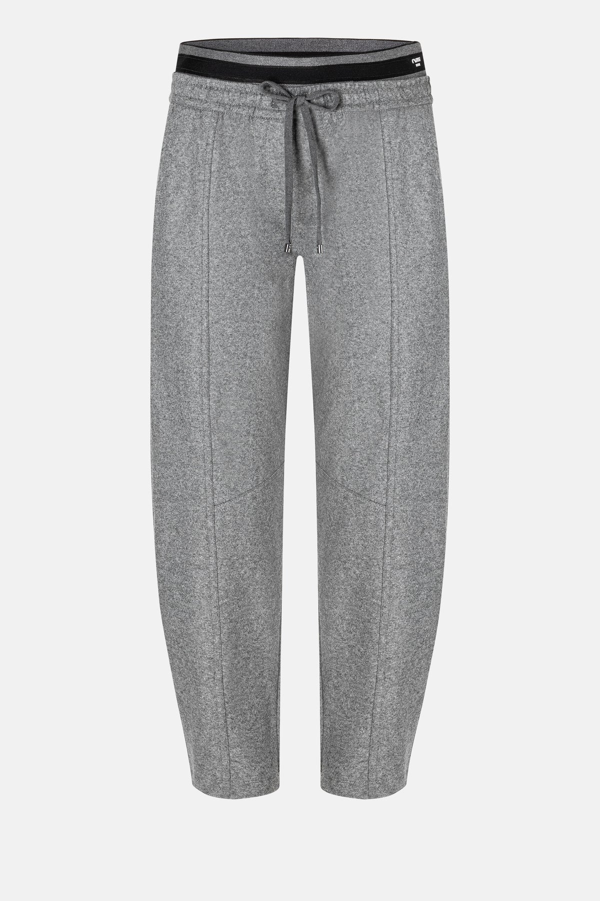 Graue O-Shape Hose aus Flanell-Jersey mit Bi-Stretch, bestehend aus 66% Polyester, 29% Wolle, 5% Elasthan.