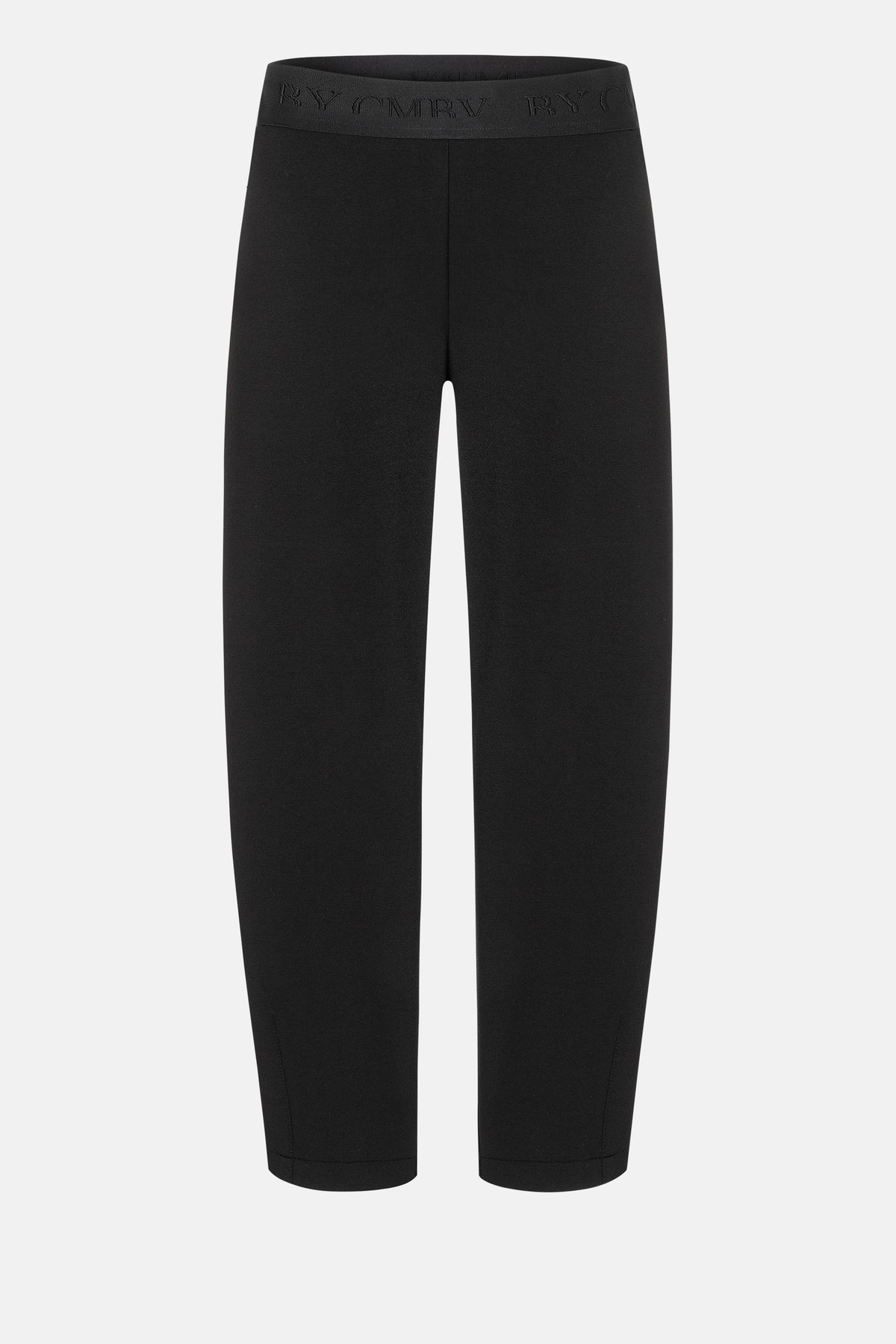 Schwarze O-Shape Hose aus weichem Neopren-Material mit elastischem Bund und seitlichen Taschen, verkürzte Länge.