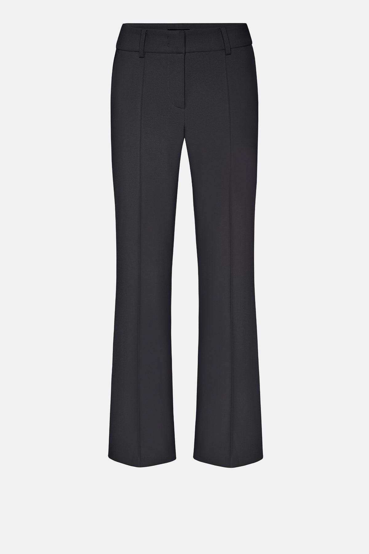 Dunkelblaue Flared-Hose aus einem Materialmix von Polyester, Viskose, Baumwolle und Elasthan im Cropped-Design.