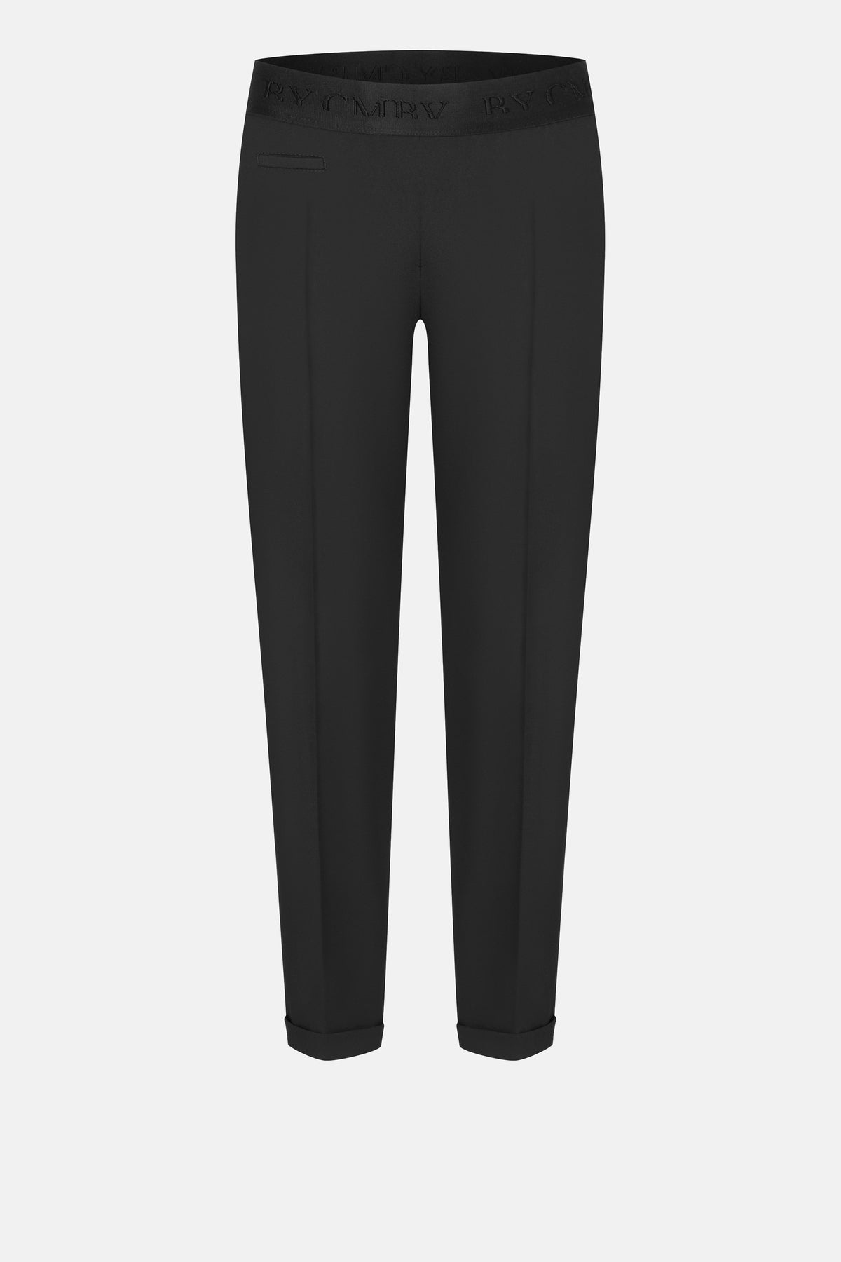 Schwarze Hose im Karottenstil aus 67% Polyester, 29% Viskose und 4% Elasthan.