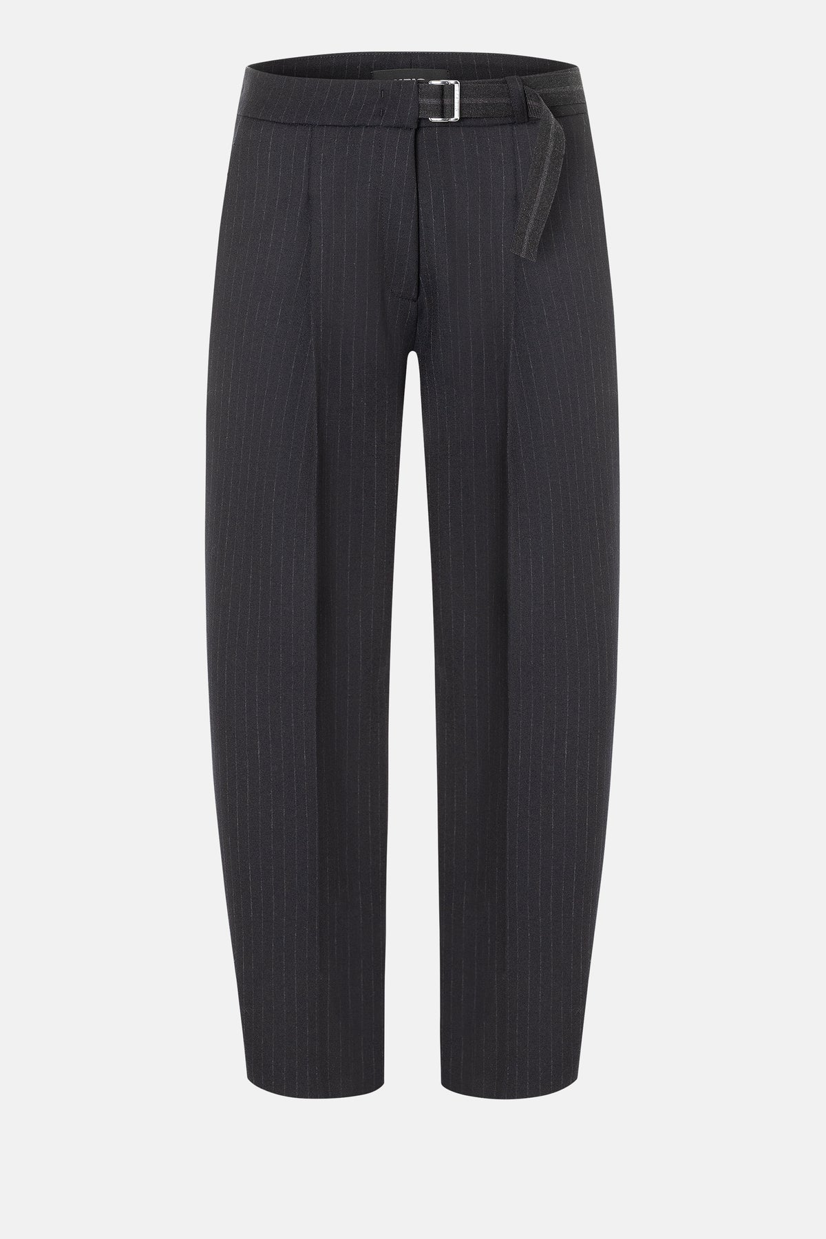 Pinstripe-Navy-Hose "Elaine pleat" aus 62% Polyester, 26% Viskose, 9% Wolle, 3% Elasthan, mit Bundfalte und Gürtel.