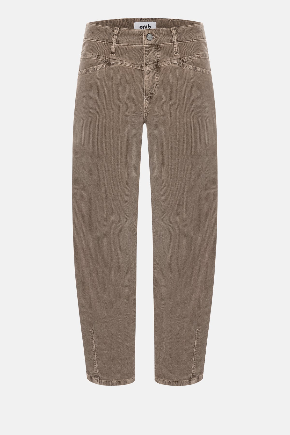 Beige O-Shape Feincordhose aus 97% Baumwolle und 3% Elasthan. Verkürzte Länge mit breitem Bein und schmalem Saum.