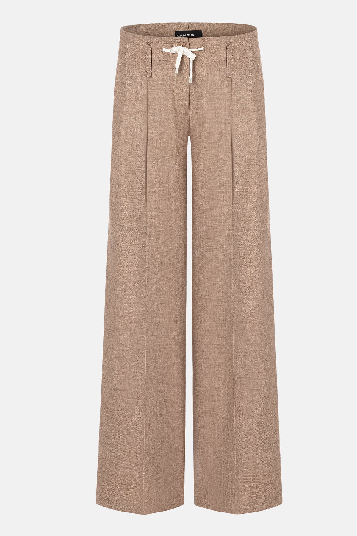 Camel Melange Wide-Leg-Hose aus Polyester, Schurwolle und Elasthan, mit doppelten Bundfalten und Tunnelzug.