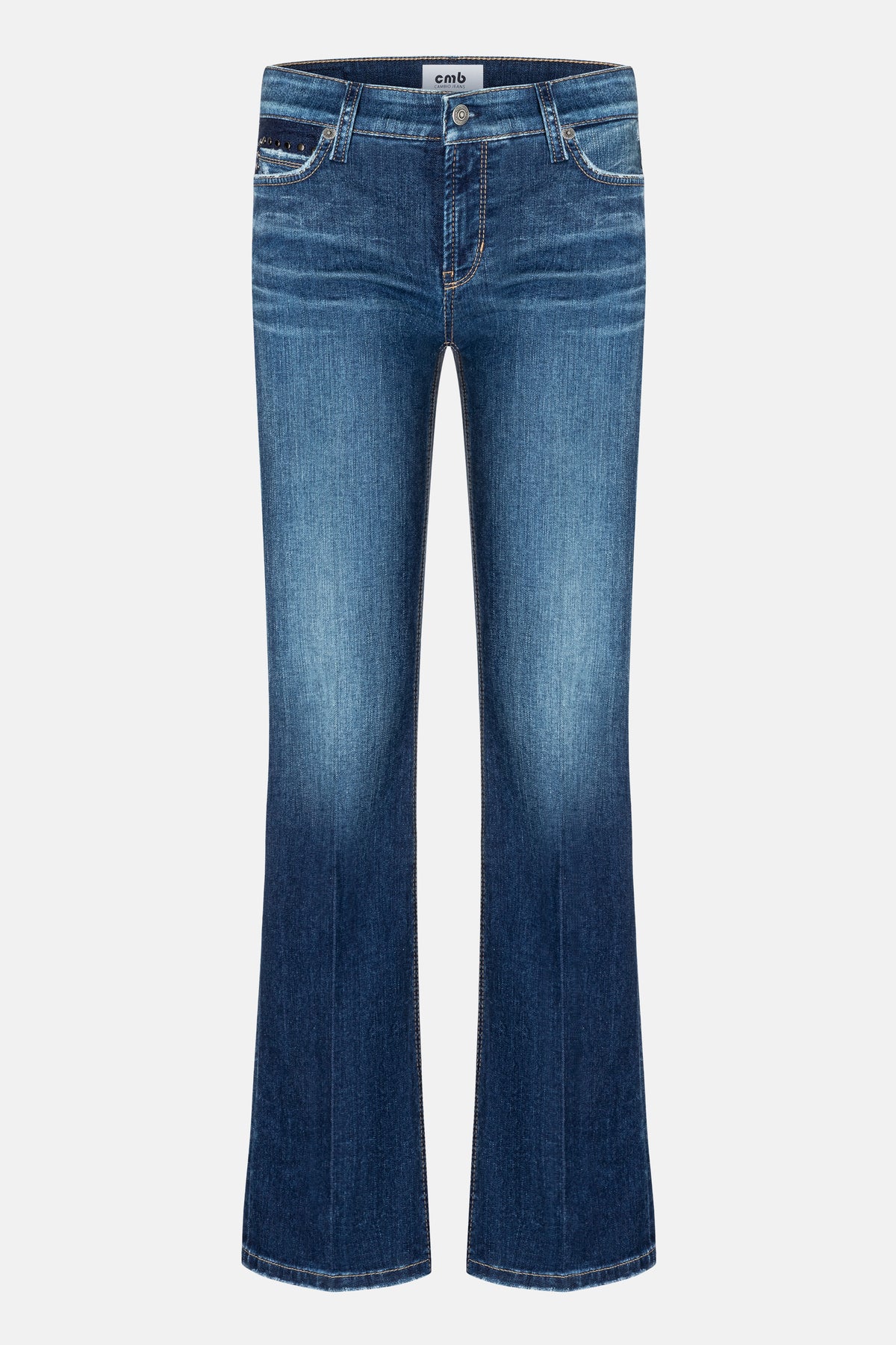 Blaue Flared-Fit-Jeans aus 92% Baumwolle, 6% Elastomultiester T400 und 2% Elasthan.