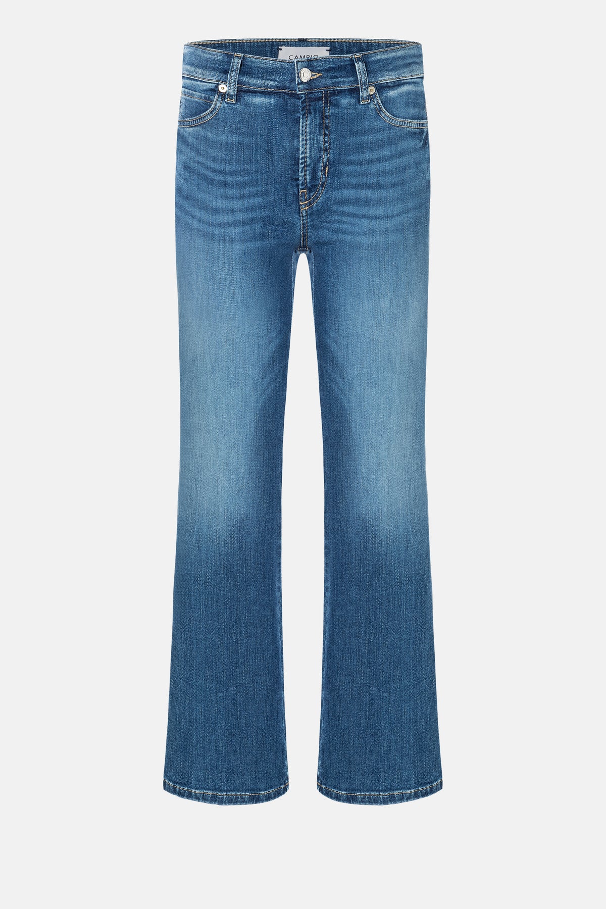 Hellblaue Jeans mit Schlag, Flared-Fit gekürzt, aus 92% Baumwolle, 6% Elastomultiester T400, 2% Elasthan.