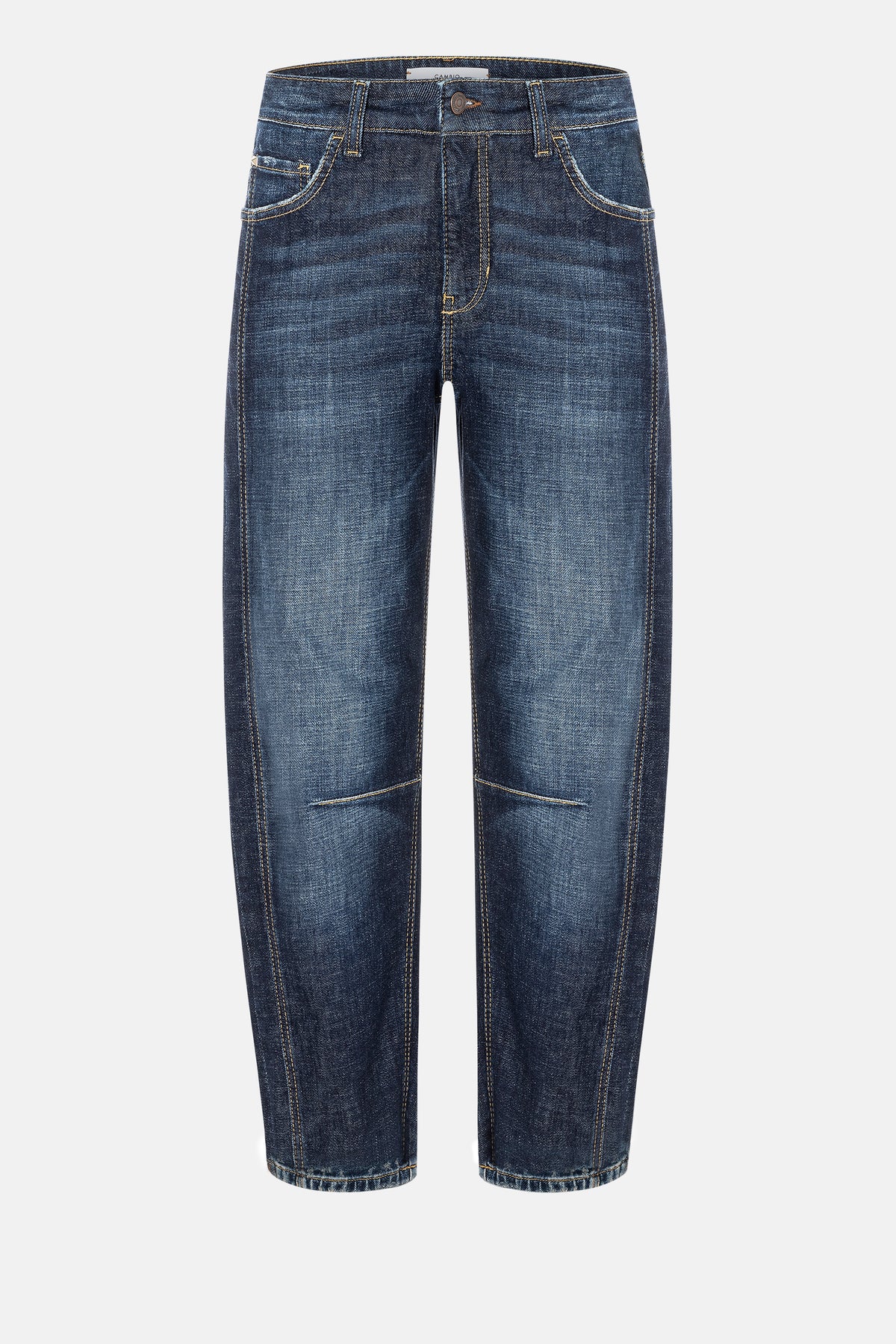 Dunkelblaue O-Shape-Jeans aus 98% Baumwolle und 2% Elasthan in verkürzter Länge mit moderner Silhouette und klassischem Five-Pocket-Design.