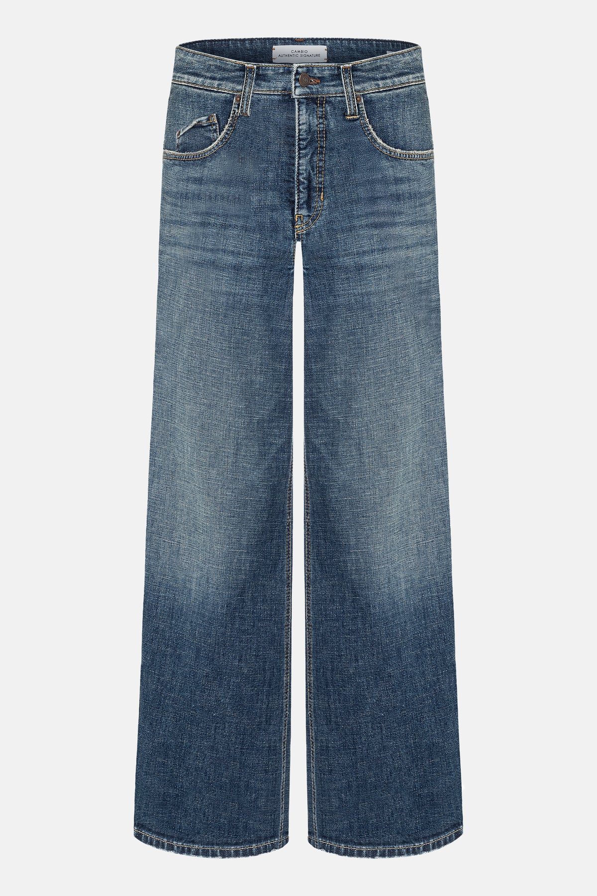 Dunkelblaue Baggy-Jeans aus 98 % Baumwolle und 2 % Elasthan, Wide Leg und Full Length, mit Five-Pocket-Design.