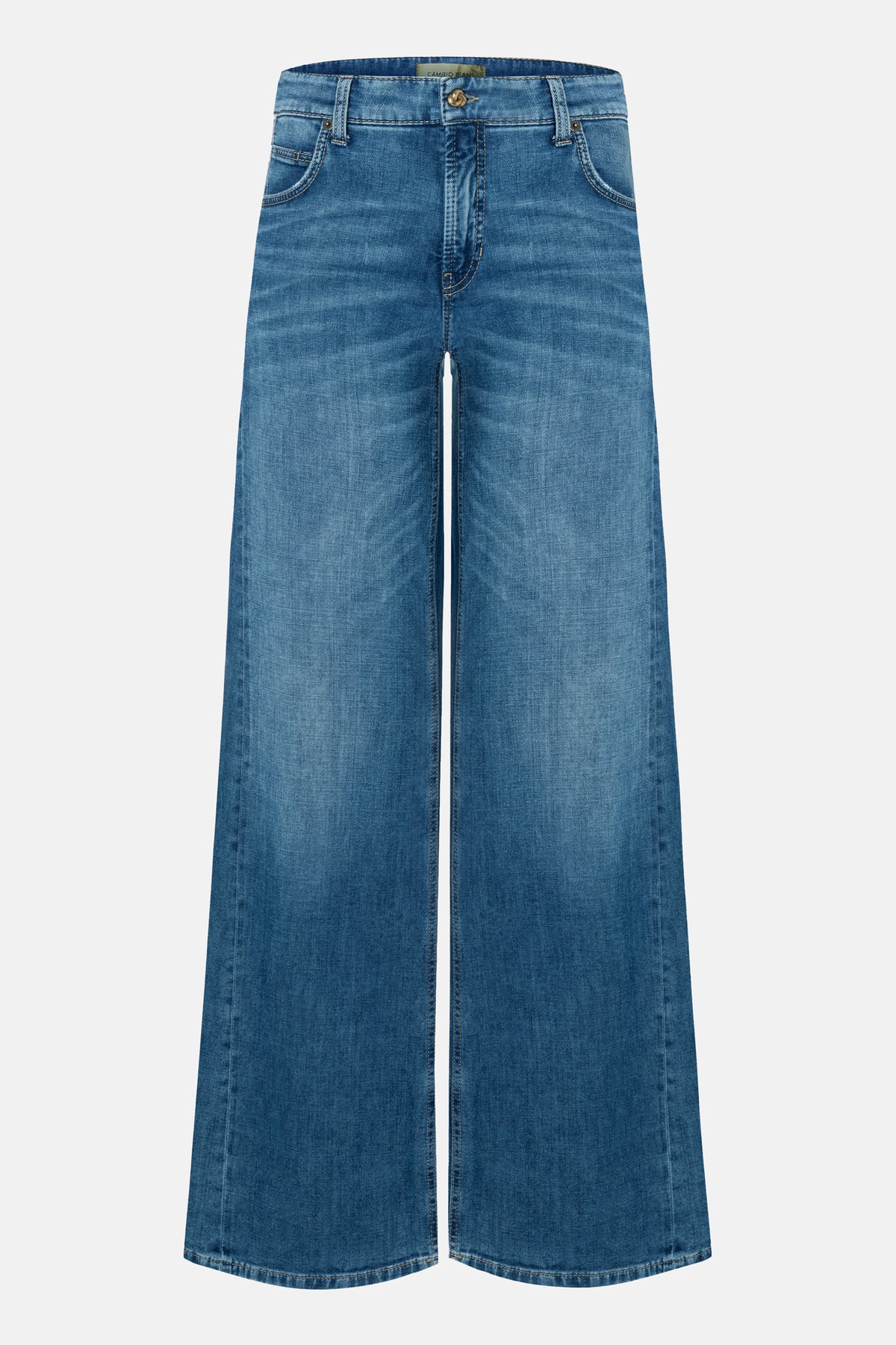 Weite blaue Palazzo-Jeans aus 92 % Baumwolle, 6 % Elastomultiester und 2 % Elasthan, mit heller Waschung und geradem Schnitt.