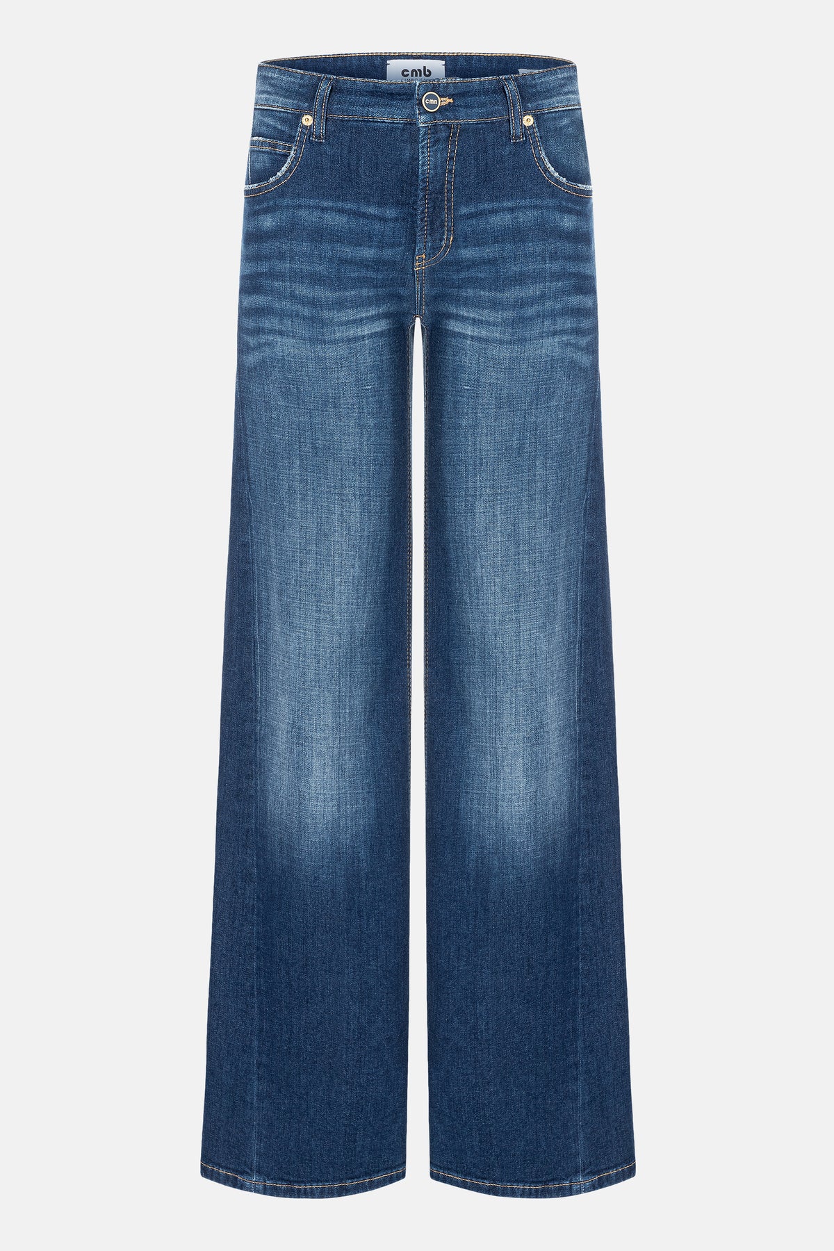 Blaue Palazzo-Jeans mit seitlichem Einsatz aus 92% Baumwolle, 6% Elastomultiester T400, 2% Elasthan.