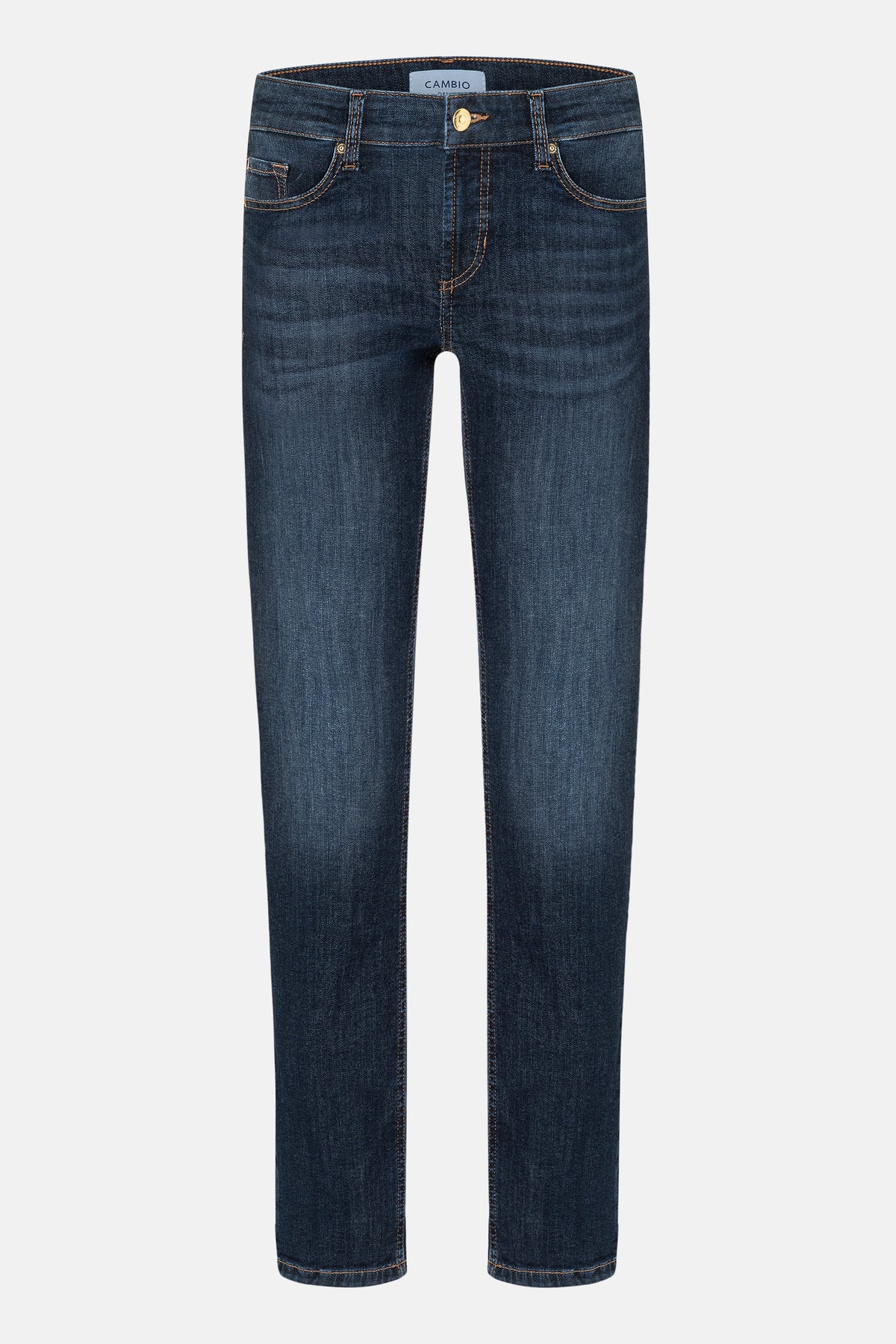 Dunkelblaue Slim-Fit Jeans im 5-Pocket-Design aus 93 % Baumwolle, 5 % Polyester und 2 % Elasthan.