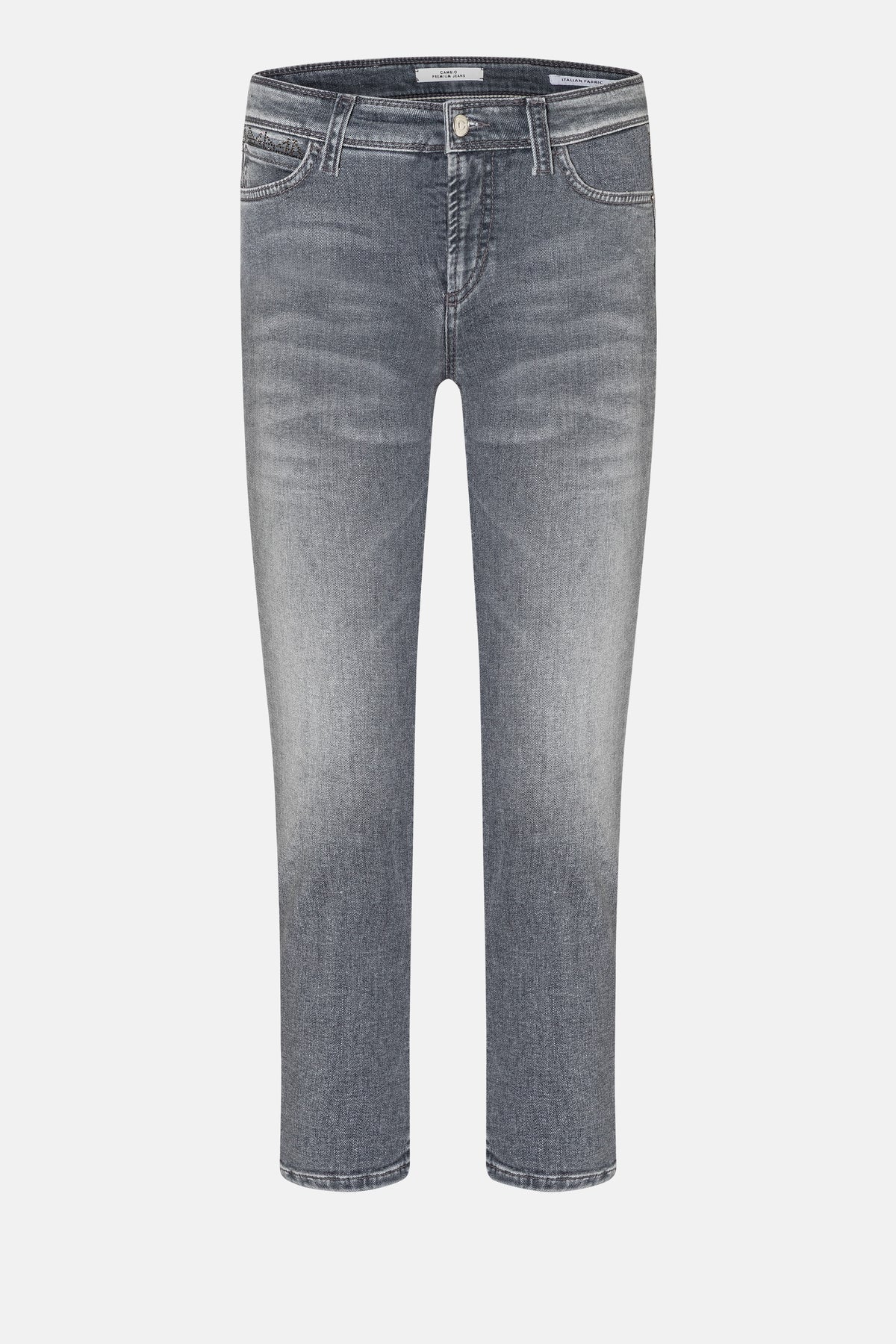 Graue Slim-Fit-Jeans "Piper Short" in verkürzter Länge aus 92% Baumwolle, 6% Elastomultiester T400, 2% Elasthan.