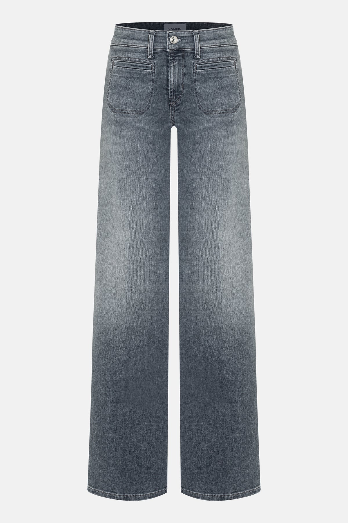 Graue Wide-Leg-Jeans "Tess" aus 92% Baumwolle, 6% Elastomultiester und 2% Elasthan, mit aufgesetzten Vordertaschen.