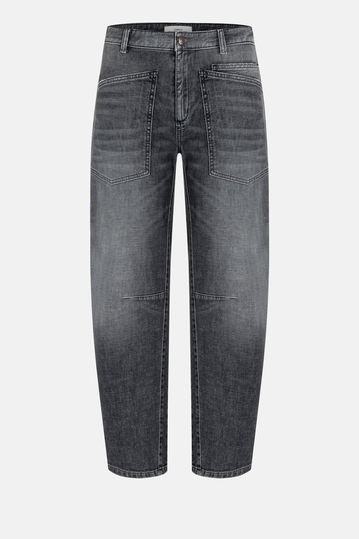 Graue Jeans in O-Form aus 98% Baumwolle und 2% Elasthan mit großen aufgesetzten Taschen und verkürzter Länge.