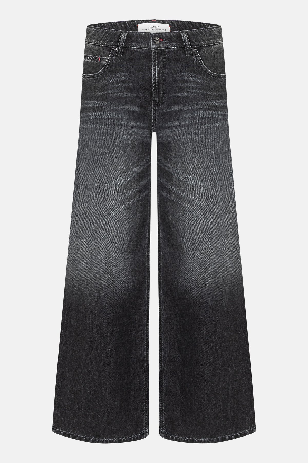 Schwarze Palazzo-Jeans mit weitem Bein, aus 92% Baumwolle, 6% Elastomultiester T400, 2% Elasthan, klassische 5-Pocket-Details.