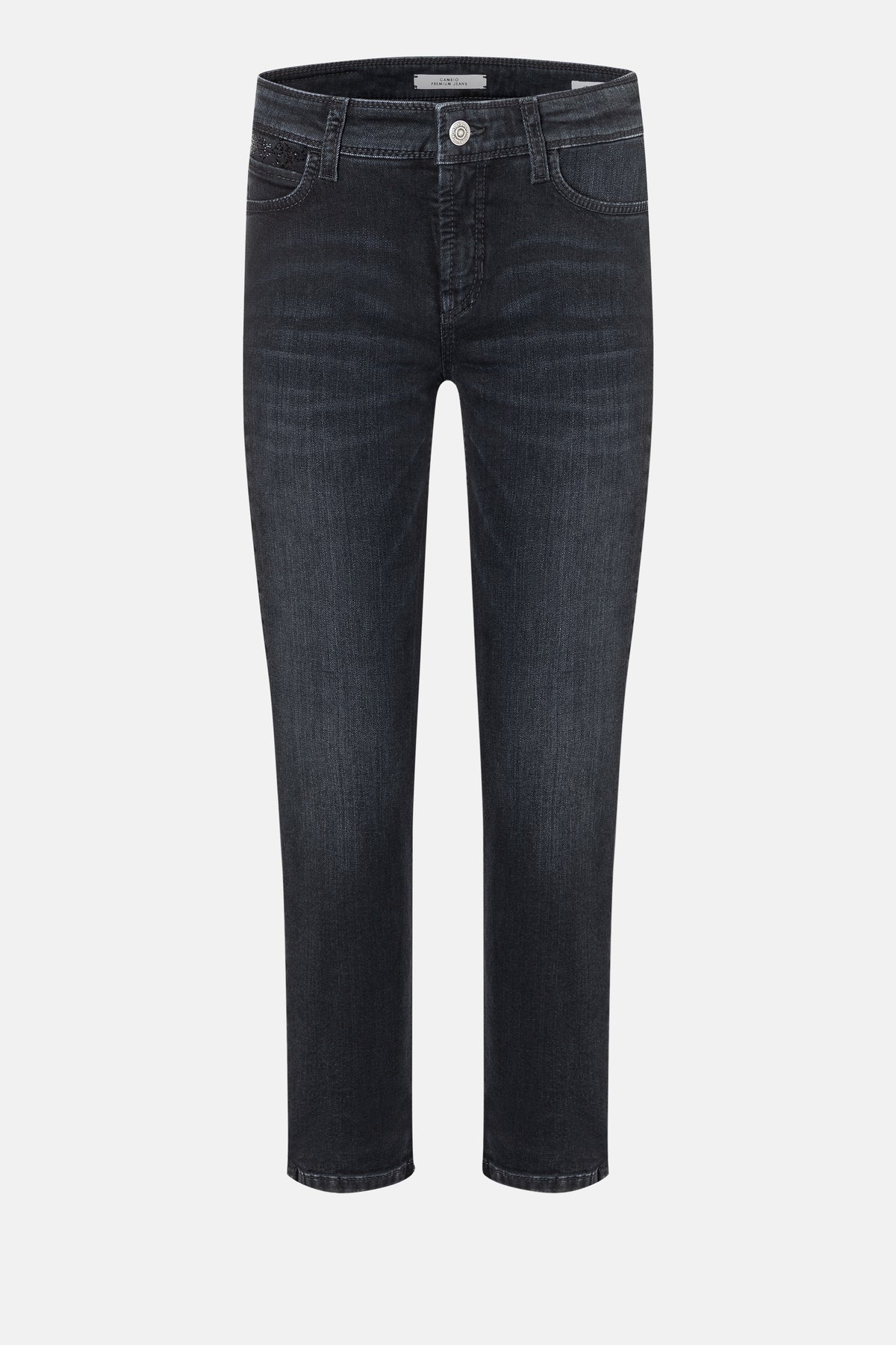 Schwarze Slim-Fit-Jeans aus 57% Baumwolle, 37% Modal, 4% Elastomultiester T400 und 2% Elasthan, verkürzt geschnitten.