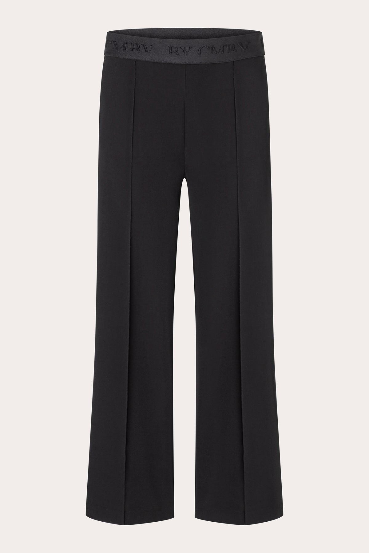 Schwarze Culotte Hose mit weitem Bein, elastischem Bund, Material aus 92% Polyester und 8% Polyurethan.